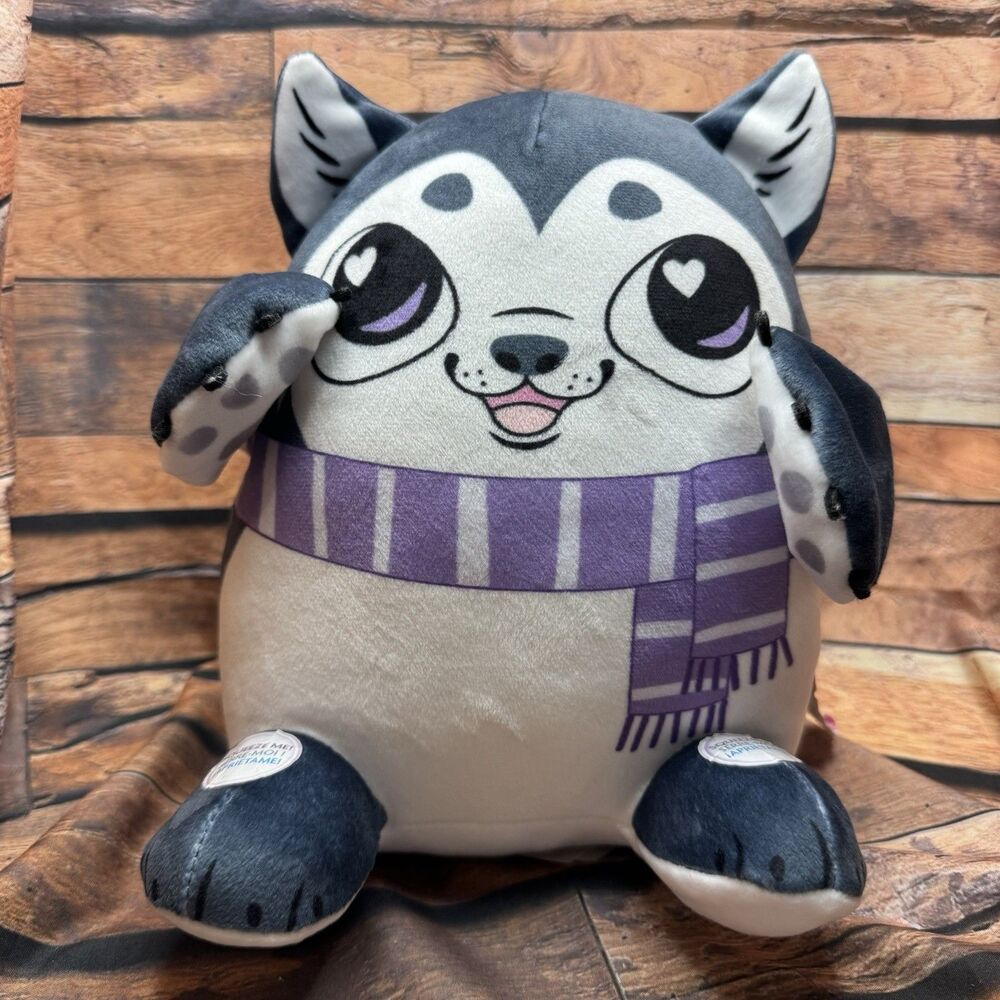 Just Play Flipeez Kira the Husky Dog 8" Plush Stuffed Animal Toy Purple Scarf